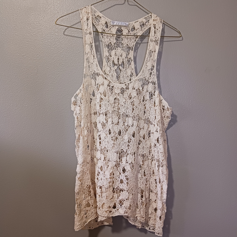 Solitaire Lace Crochet Racerback Cream Tank Top